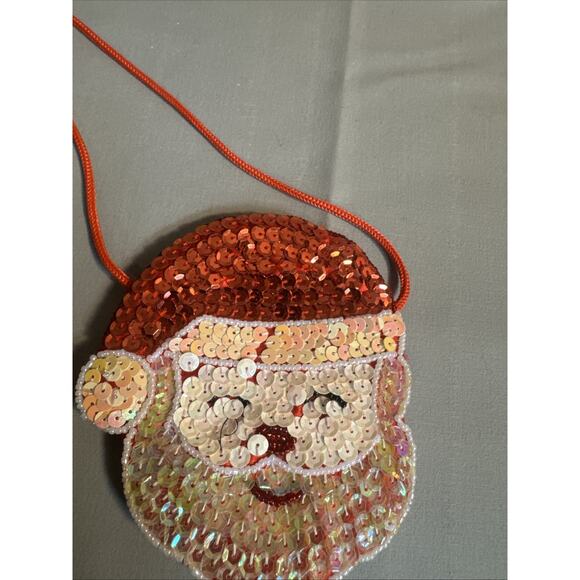 Vintage mini bag Christmas santa Sequin Beaded Stocking Trinket Purse 5” LOT 2 - Picture 5 of 10